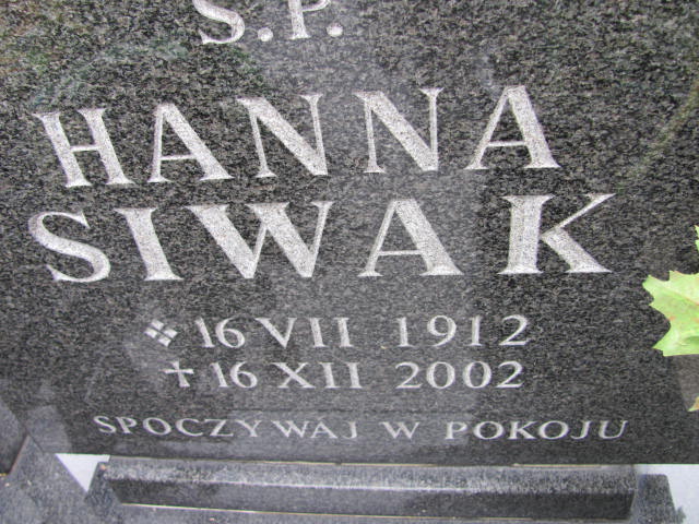 Hanna Siwak 1912 Lubin - Grobonet - Wyszukiwarka osób pochowanych