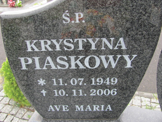 Krystyna Piaskowy 1949 Lubin - Grobonet - Wyszukiwarka osób pochowanych