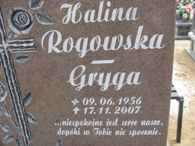 Halina Rogowska Gryga 1956 Lubin - Grobonet - Wyszukiwarka osób pochowanych